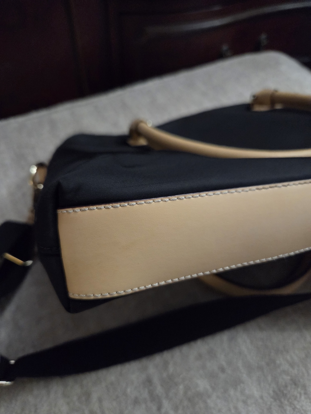 Kate Spade Black Nylon Satchel with Beige Leather Handles - Picture 8 of 8